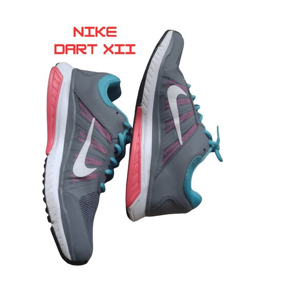 Women's Nike Dart XII Pre-Owned Size 10 Gray Sky Blue Pink White  Running - Picture 1 of 7